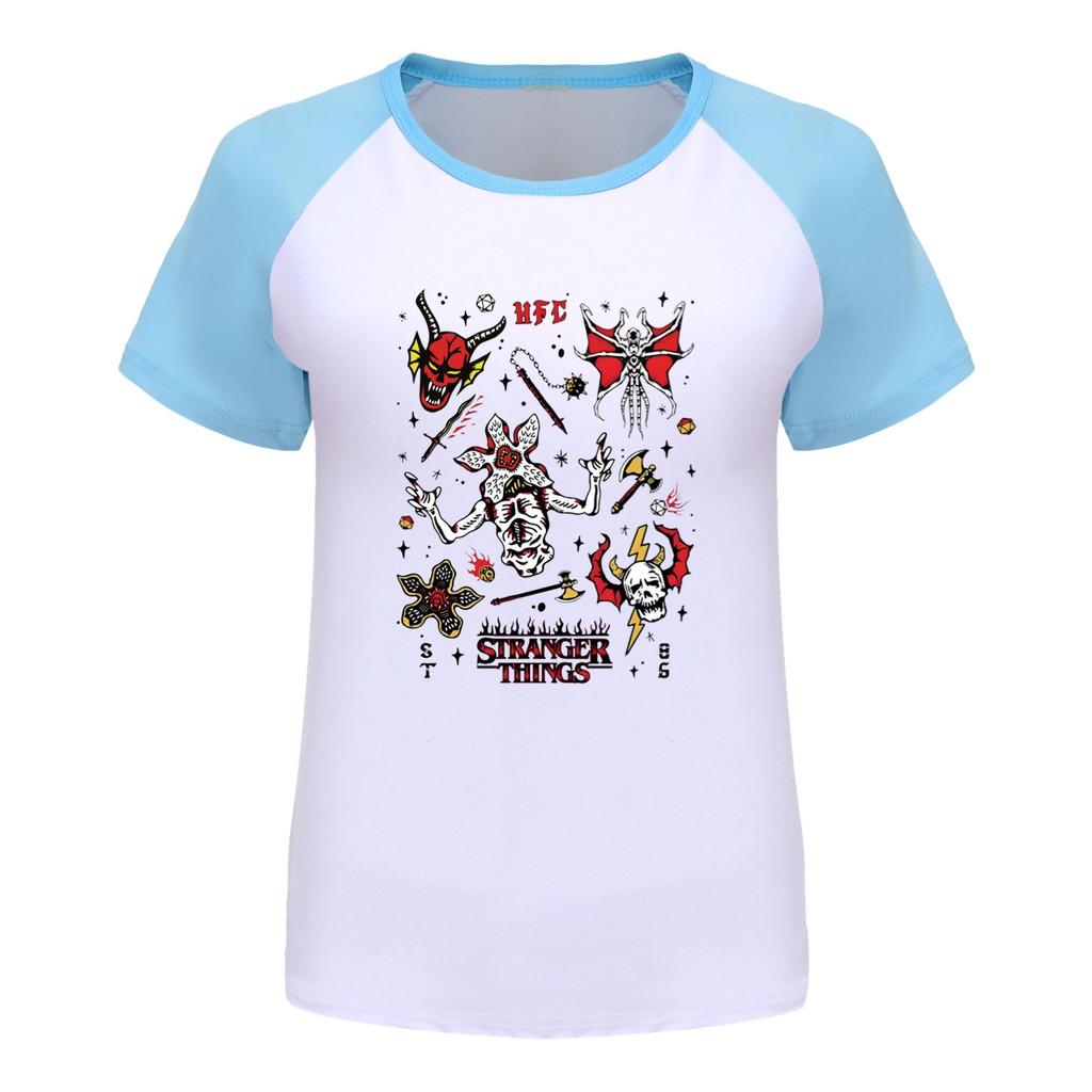 5254 Kids Boys Girls Stranger Print Raglan Short Sleeves T-Shirt