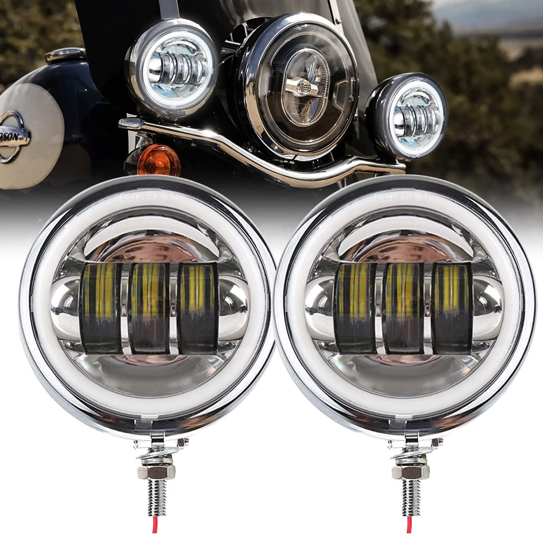 

VOSICKY Универсальные светодиодные противотуманные фары для ретрофита для мотоциклов Harley-Davidson DC High IP67 Низкий расход топлива с корпусом лампы, комплект из 2 штук, 4,5 дюйма, 12 В/24 В, 30 Вт,