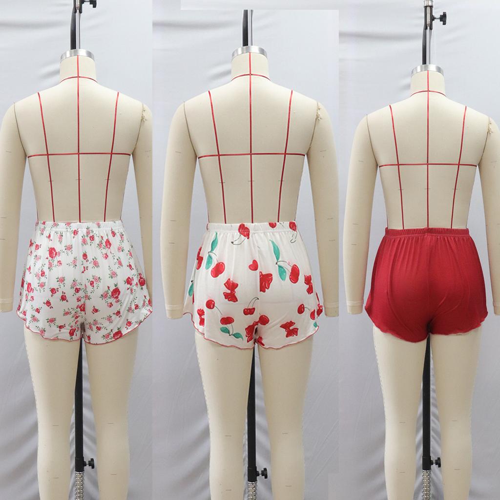 New Style Sleep Pants - Women's Cherry and Strawberry Printed Rolled-edge Short Pants, Comfortable, Relaxed, Casual, Simple Style, Home Wear Pants