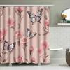 Luxury Pink Floral Shower Curtain With White Butterflies Decorative Bath Rug Set For Bathroom Decoration In Home Garden