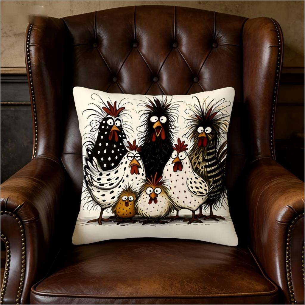 Lustige Cartoon-Hühner-Kissenhülle Niedlicher skurriler Hahn-Familien-Druck Bauernhof-Tier-Kissenbezug für Sofa Bett Couch Heimdekoration