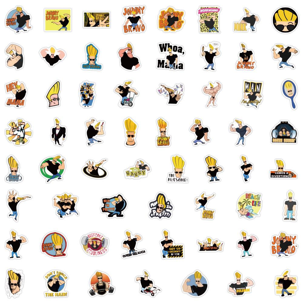 60 Cartoon Johnny Bravo Anime Graffiti Sticker Sheets for DIY Phone & Computer Decals