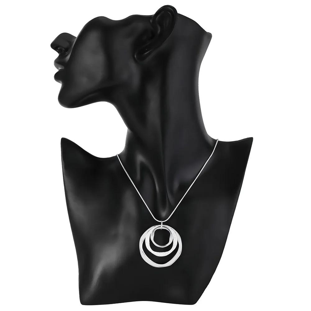 925 Silver Necklace Earring Jewelry Set Fashion Charm Circel for Women Lady Wedding Party LS09