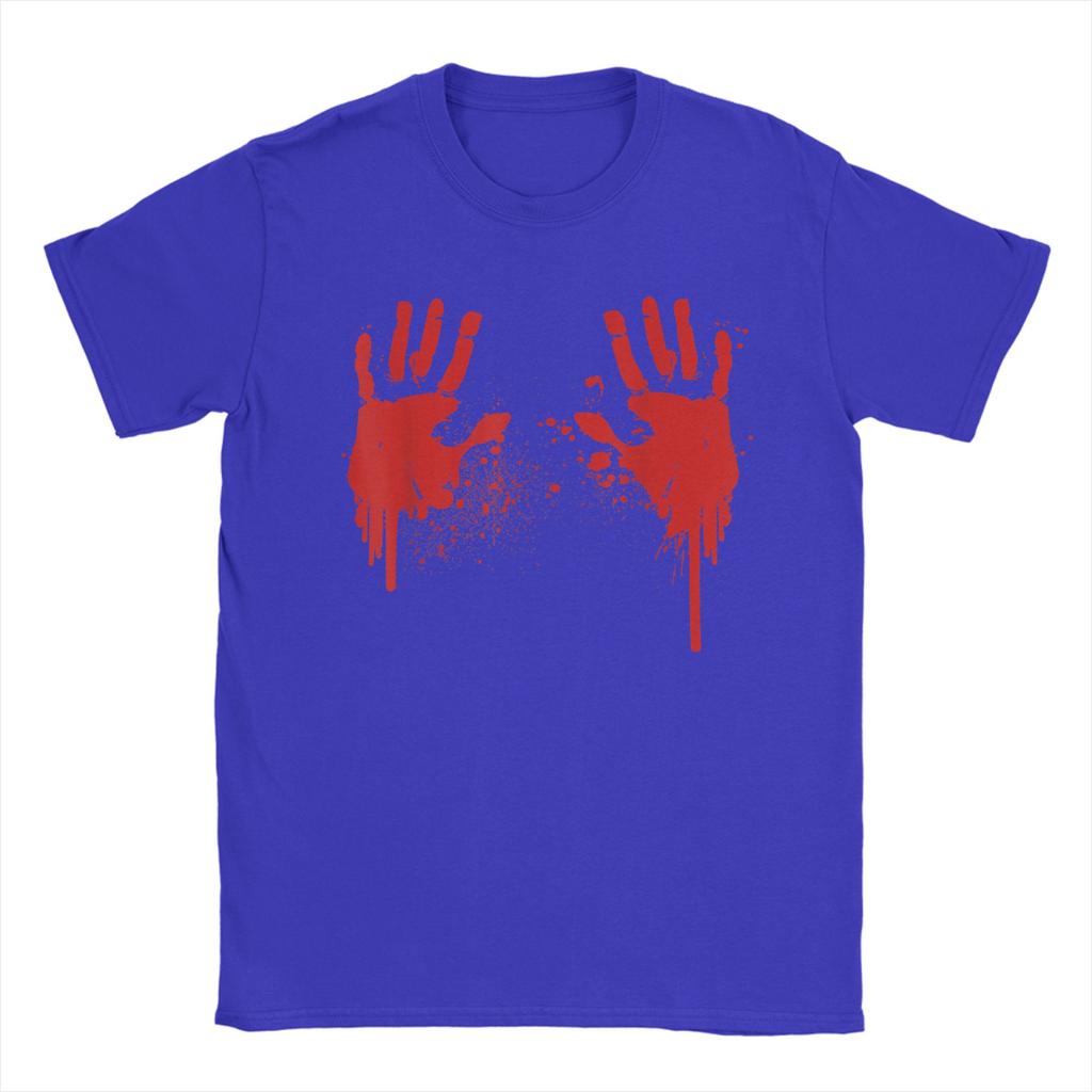 Bloody Hands Handprints Blood Splatter T-Shirts Men Round Collar 100% Cotton T Shirts Funny Halloween Tee Shirt 4XL 5XL Tops