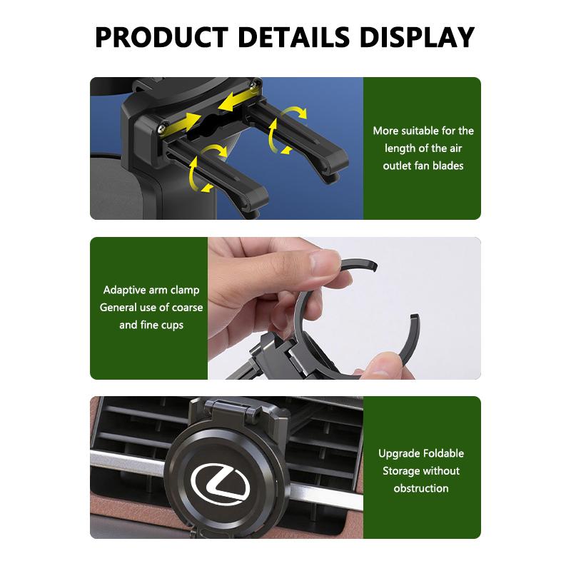 Folding Car Air Outlet Storage Holder Cup Holder For Lexus UX250h RX450h RX300 GX470 CT200h RX400h NX300h RX350 AEV1