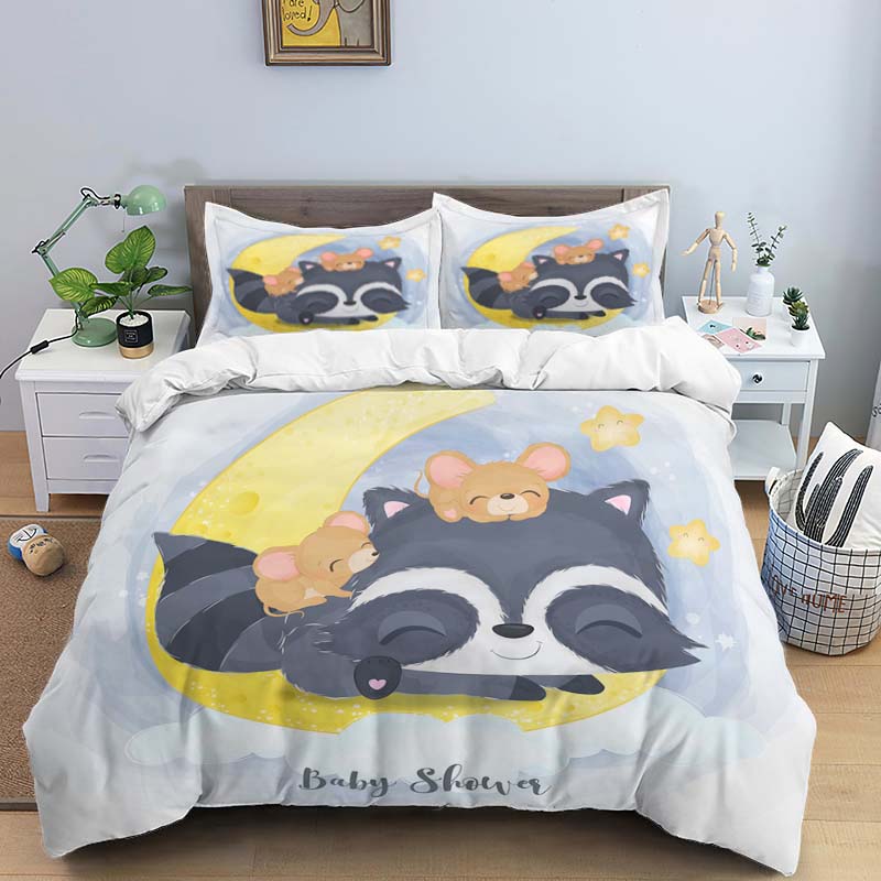 Comforter Moon Little Animal Sleep Print Digital Print Polyester Bedding Sets Girl'S For Teens