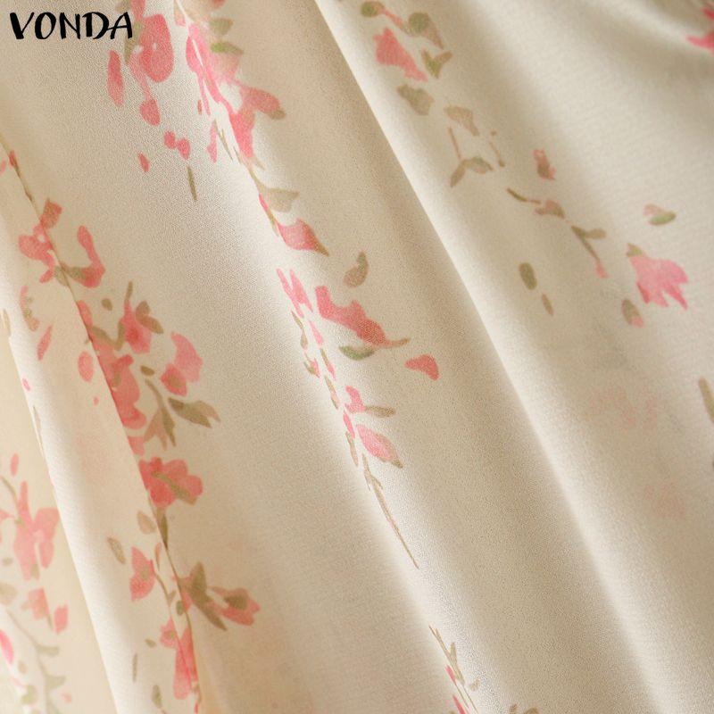 VONDA Womens Bohemian Floral Print V Neck Blouse Long Sleeve Semi-Sheer Irregular Layered Ruffled Tops