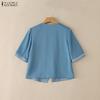 ZANZEA Women Summer V-Neck Splice Lace Casual Short Sleeve Blouse