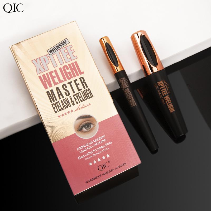 QIC eyeliner mascara set, eye makeup, slender and dense, waterproof and non-smudging 2 pcs