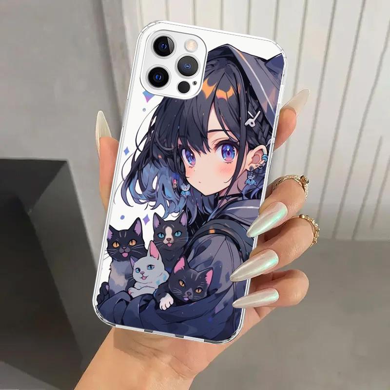 Cute Anime Ins Girls Animal Cat Phone Case for Iphone 17 Air 16 15 Plus 14 13 Mini 12 11 Pro Max 16E 7 8 SE 2020 Soft Funda Prin