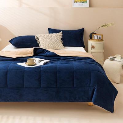 Double-Sided Flannel Quilted Blanket - Machine Washable, Solid Color, Thickened, Lazy Person Quilt