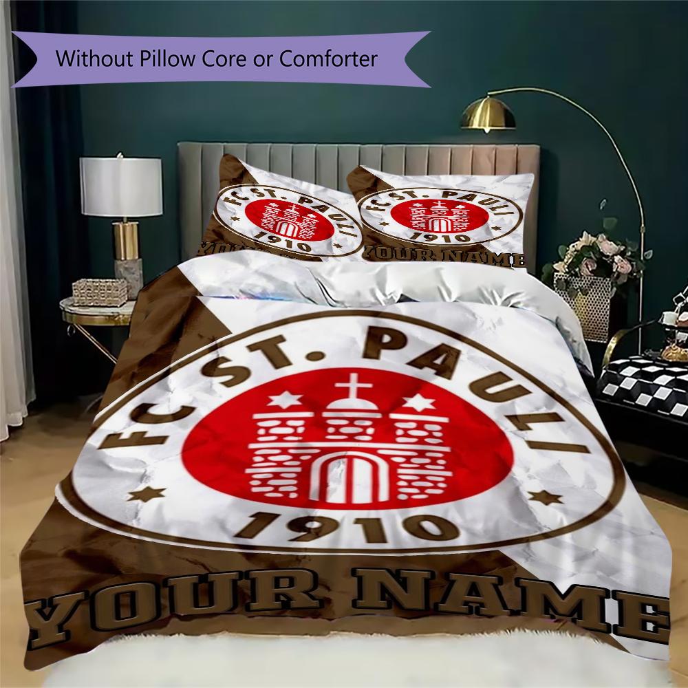 Benutzerdefinierter Name St. Pauli Muster Bettwäsche Steppdecke Set Steppdecke Bezug Kissenbezug Heimdekoration Geburtstagsgeschenk (1*Bettbezug+2*Kissenbezug ohne Füllung)