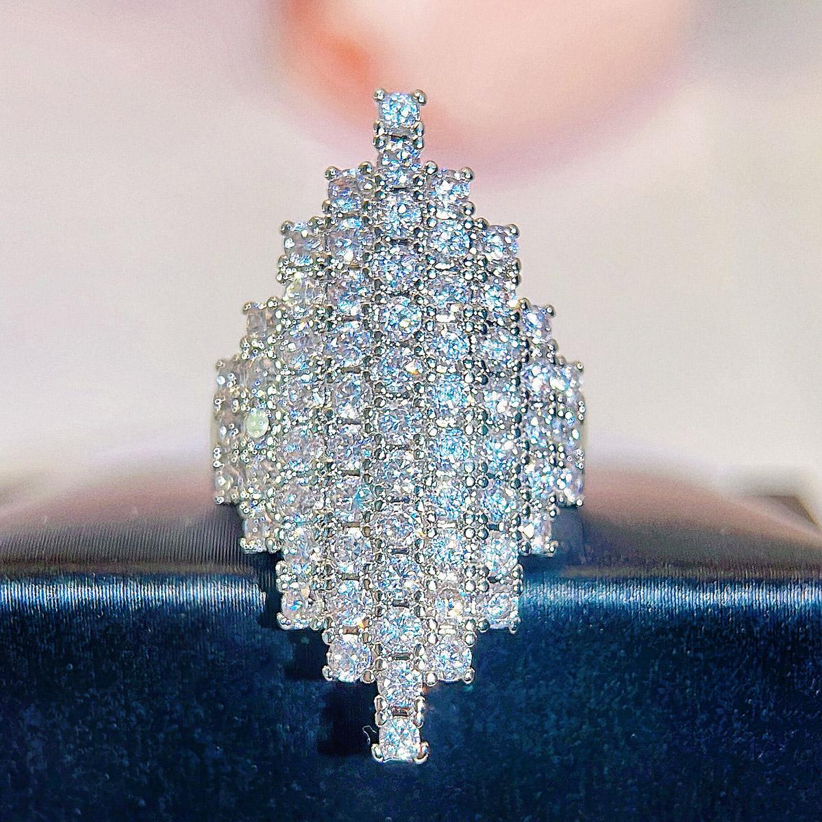 

CMM импортное европейское модное блестящее квадратное циркониевое темпераментное свадебное вечернее женское открывающееся регулируемое кольцо серебряный