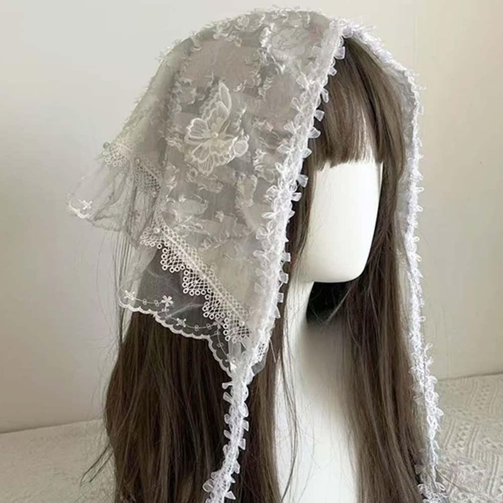 White Lolita Headscarf 3D Butterfly Lace Hair Band  Travel Beach Picnic Photoshoot