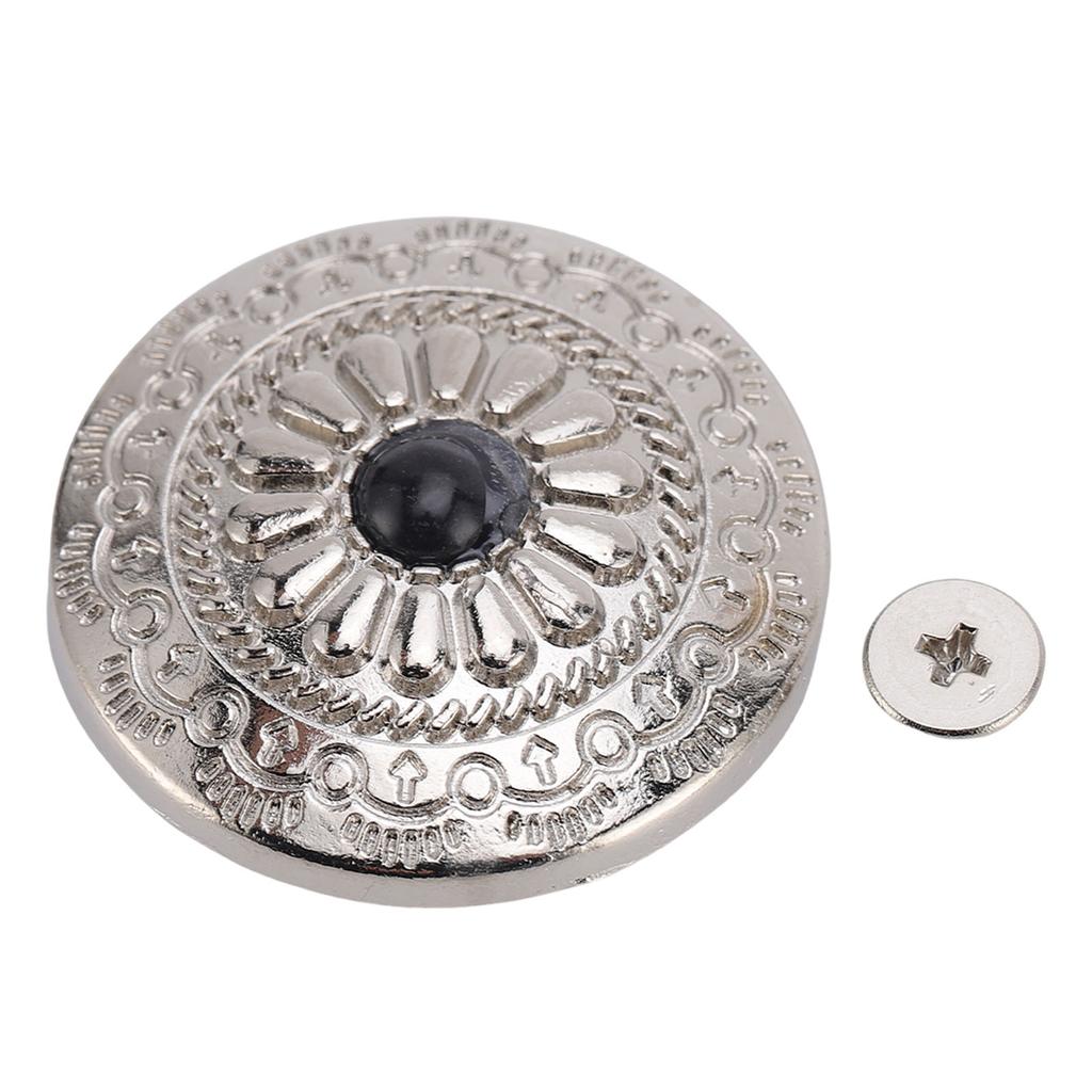 5 Set 30mm Decorative Flower Screw Back Buttons Vintage Screw Buttons with 4.5mm Screws Silver for PU Leather DIY Zinc Alloy