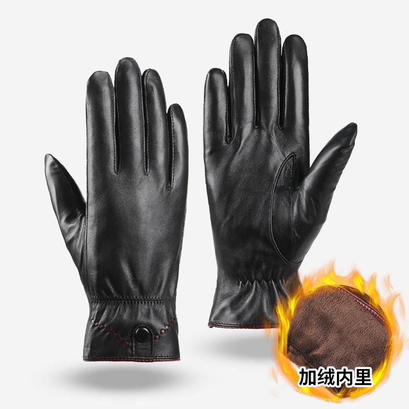 

Женские перчатки из натуральной кожи для езды на велосипеде, ветрозащитные плюшевые толстые и теплые кожаные перчатки с сенсорным экраном для вождения из овчины
