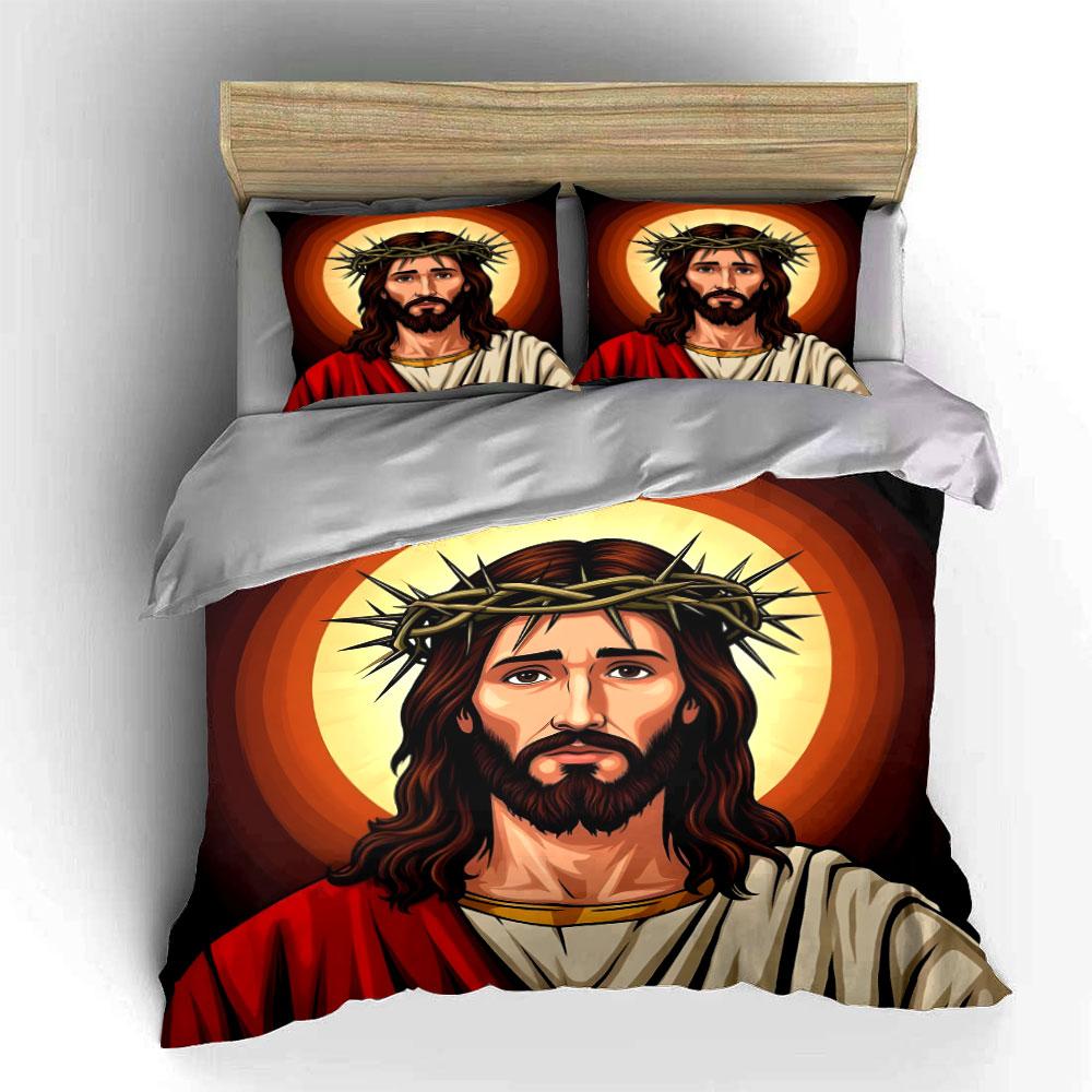 Haloed Jesus with Crown. Bedding Sets Duvet Cover Sets Duvet Covers Pillowcases(1 * Duvet Cover 2 * Pillowcases, Without Duvet Insert)