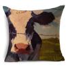 Retro Oil Painting Animals, Cow, Pig and Dog, Linen Pillow, Pillow Case, Pillow