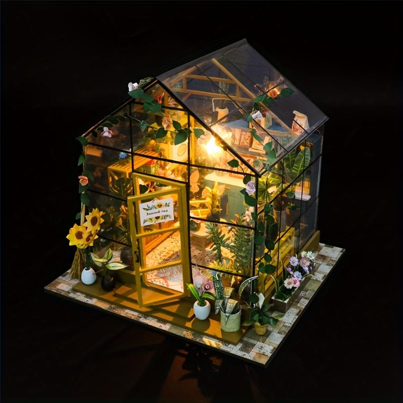 Mini Model House Kit, Greenhouse Building Model, Flower Room, Adult Crafts, Suitable for Thanksgiving, Wedding Lights,