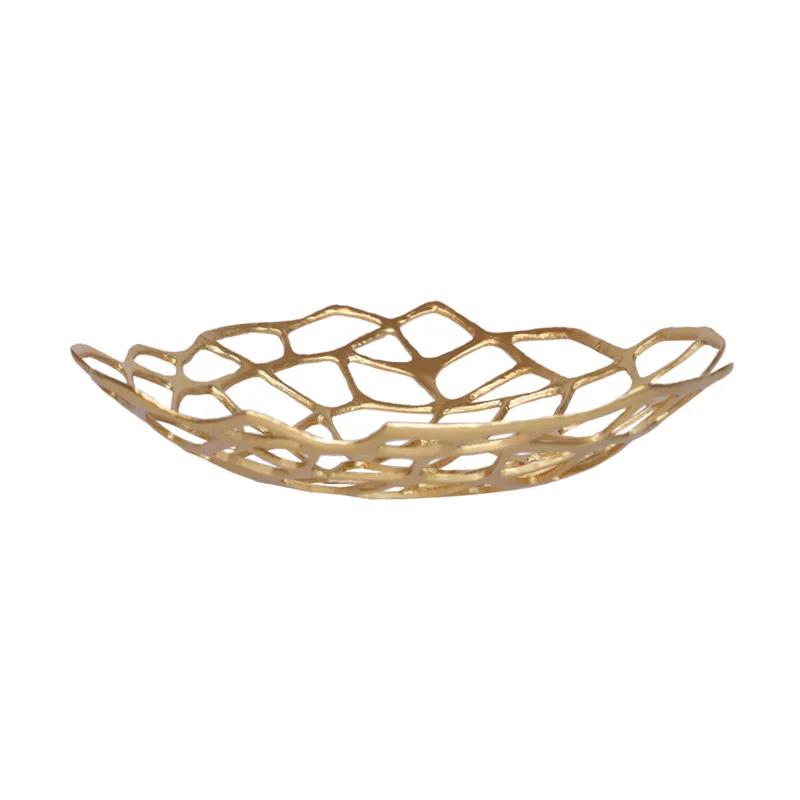 Metal Perforated Fruit Plate Tray Desktop Storage Container Geometric Golden Snack Plate Home Decoration Accessories
