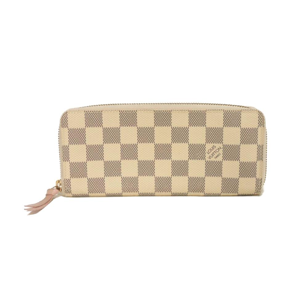

Used 12564 Portefeiulle Clemence N61264 7940 Logo Ivory Zip Around Damier Azur Rose Ballerine for Women from Japan