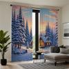 Piece Set High Definition Digital Printed Curtainwinter Snowy Forest Cabin Warm Light Curtainshome Decoration St Curtain Polyester With Rod Pocket