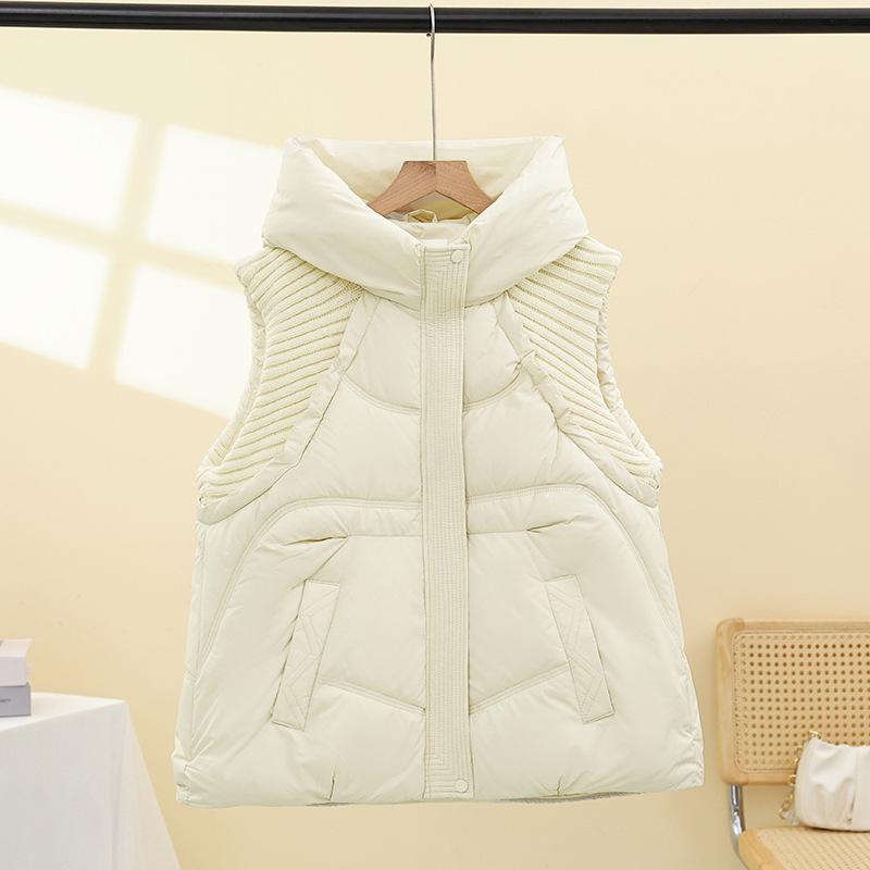 

Autumn and winter new down cotton clothes women s vest short hooded thick knitted wool thickened coat batch M белый