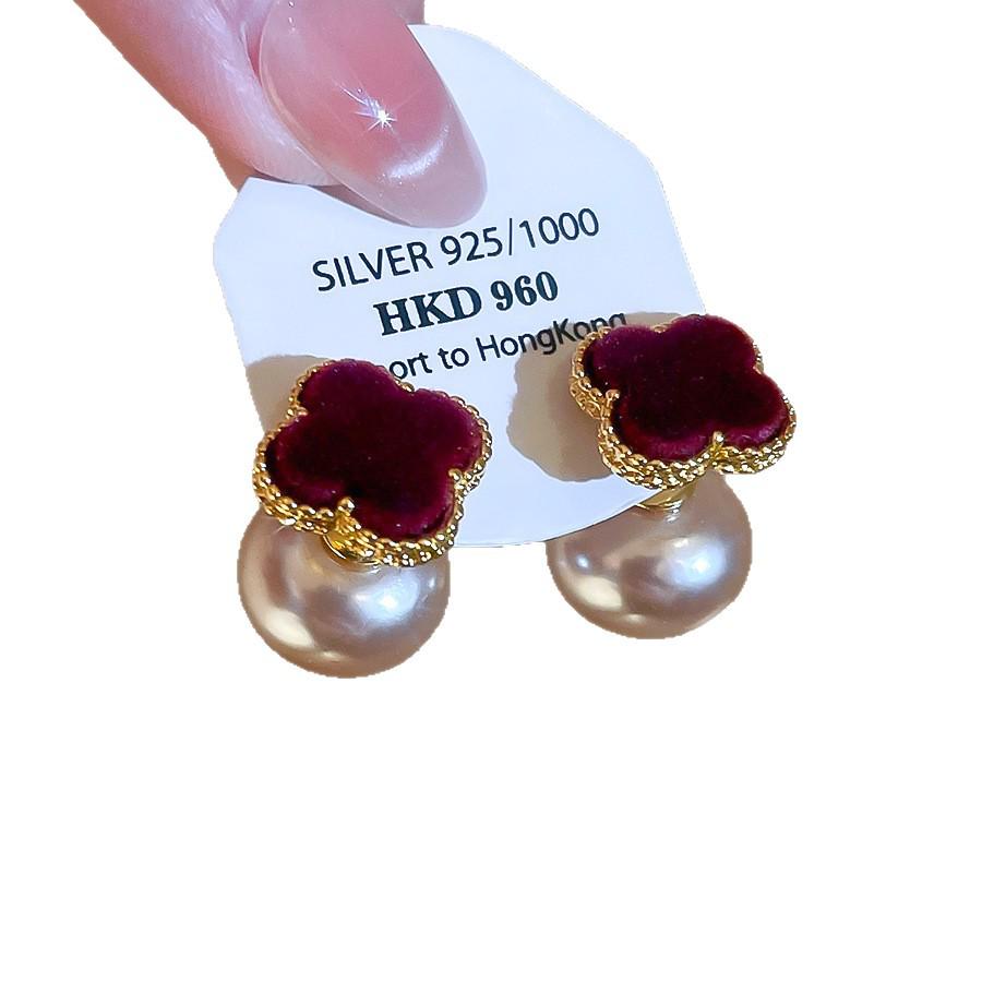 Silver Needle Pearl Flower Earrings - Luxurious Autumn/Winter Studs for Women