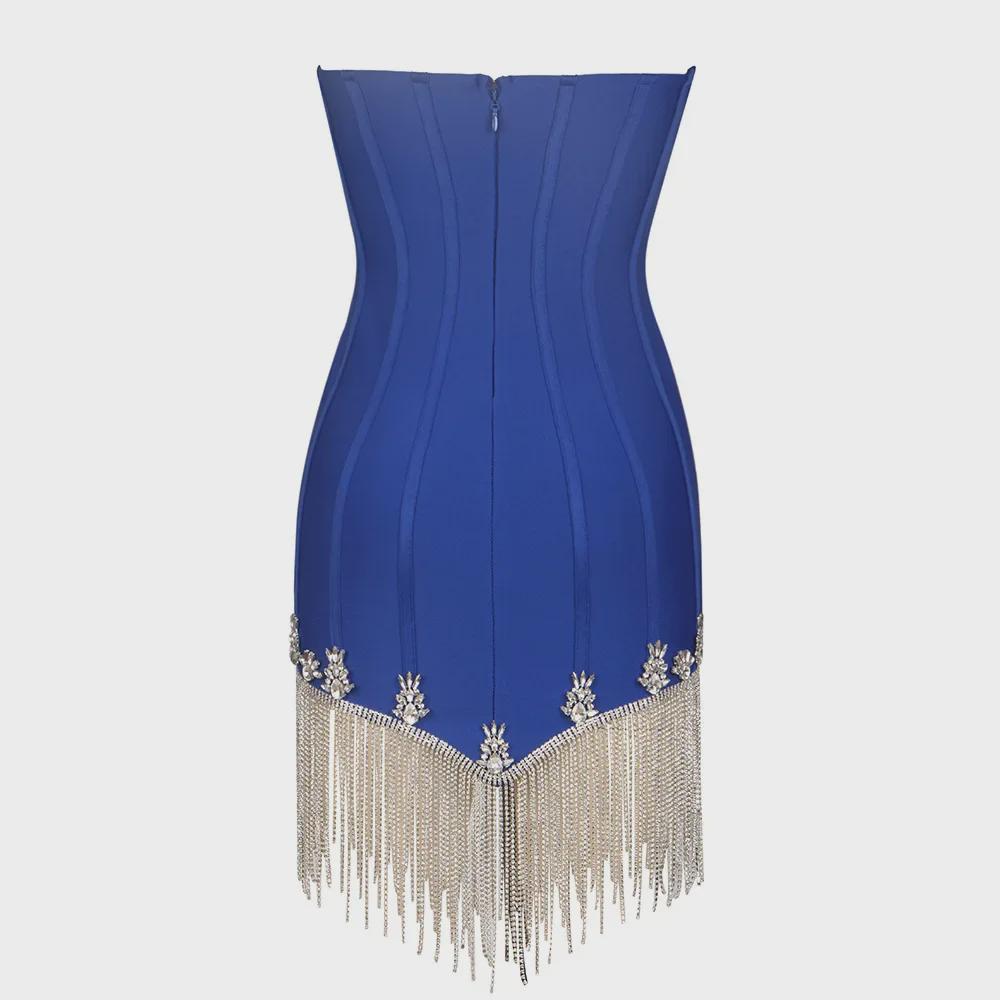 2025 Knitted Tube Top & Tassel Chain Pleated Layer Dress
