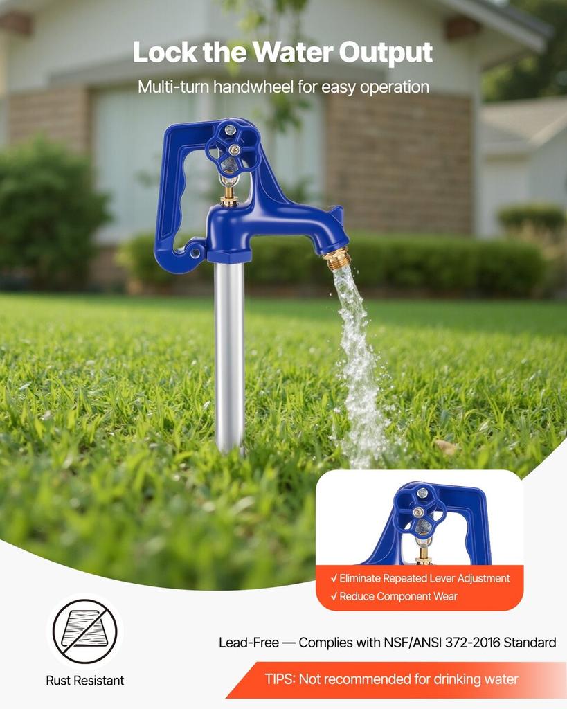 Frost Proof Yard Hydrant, 980mm Freeze-Proof Outdoor Water Faucet with 305mm Bury Depth, G 3/4" Pipe Connection, Lever Handle + Handwheel, No Lead