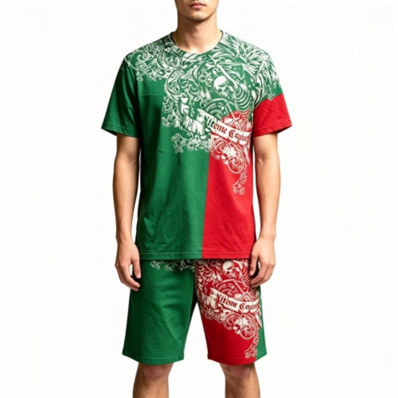 Summer Casual Retro Skull Printed Round Neck Short Sleeved Kids T-Shirt And Shorts Set Boy's and Girl's T-shirt Shorts Set