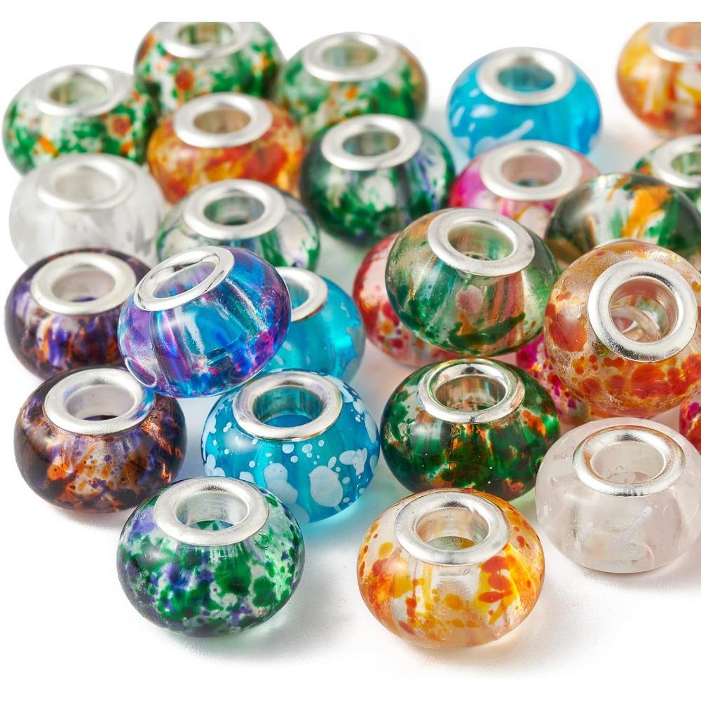 10/25/50pcs Resin European Beads Large Hole European Charm Beads with Silvery Coresfor DIY European Bracelets Jewellery Making Crafts