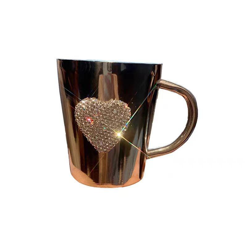 High-value Stainless Steel Light Luxury Diamond-inlay Love Water Cup Home Office Drinking Cup