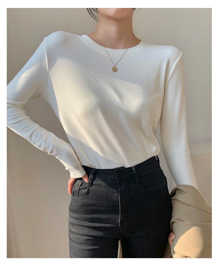 Damen Weiches Doppelseitiges Deutsches Samt Langarm Weißes T-Shirt für Herbst/Winter