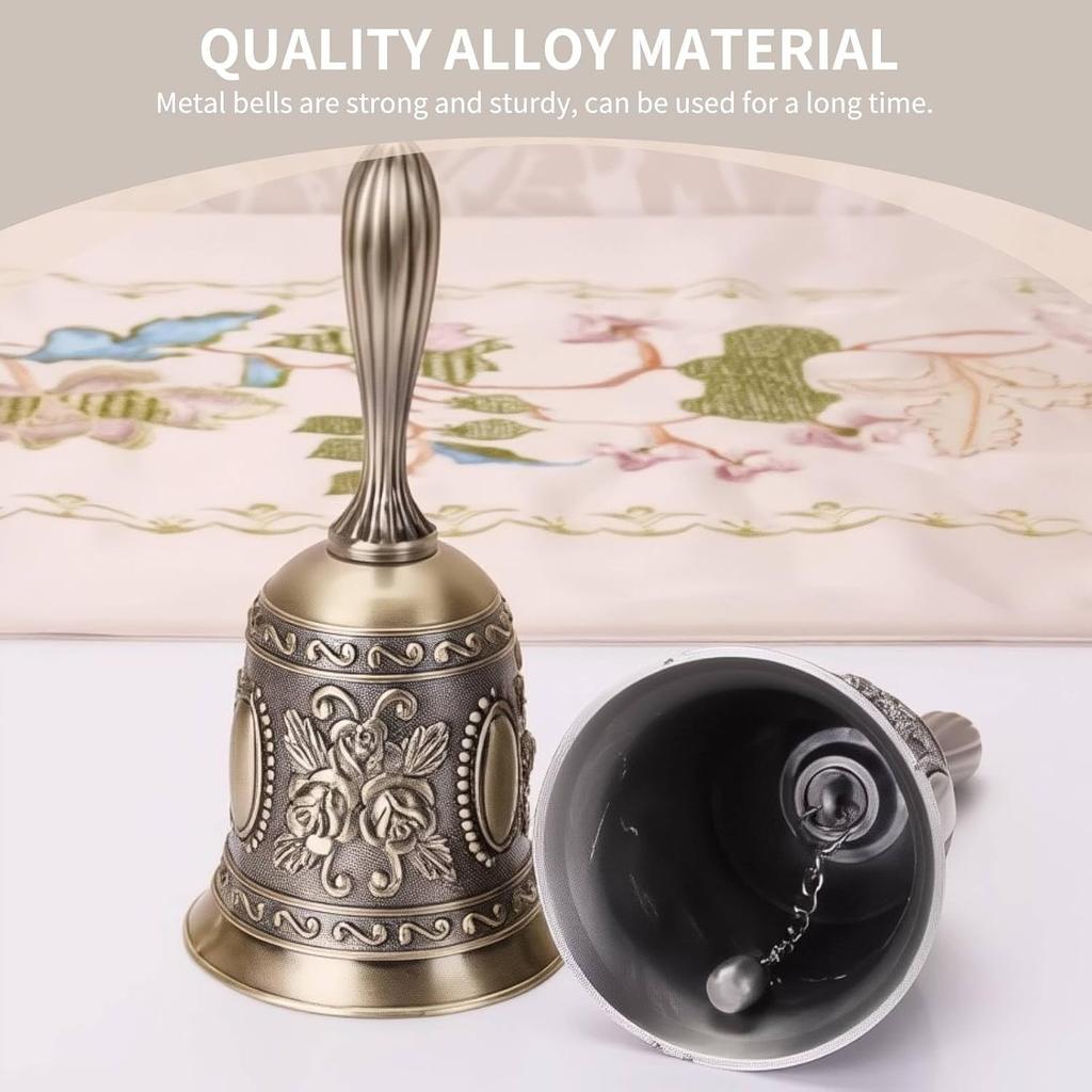 Hand Bell Call Bell,Loudly Sound Hand Call Bell Handbell Vintage Style Exquisite Engraved Hand Bell Hand Dinner Bell Multi Purpose Call Bell for