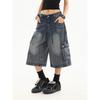 American Retro Women's Denim Capri Pants - Distressed, Multi-Pocket, Loose Straight Leg Design