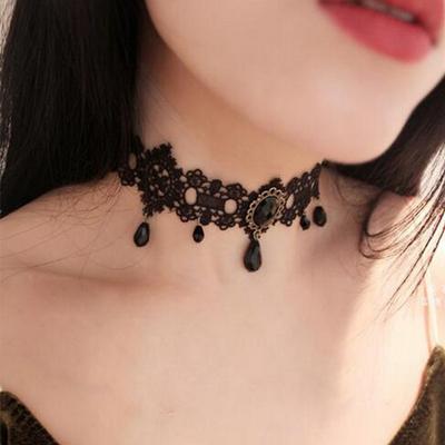 Gothic Schwarze Halskette Damen Quaste Sexy Spitze Choker Weiche Halskette Halloween Schmuck