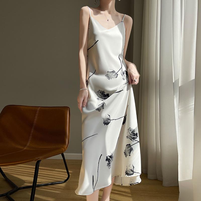 Women s V-Neck Mulberry Silk Camisole Dress - Long, Summer Base Layer, Multiple Colors Large