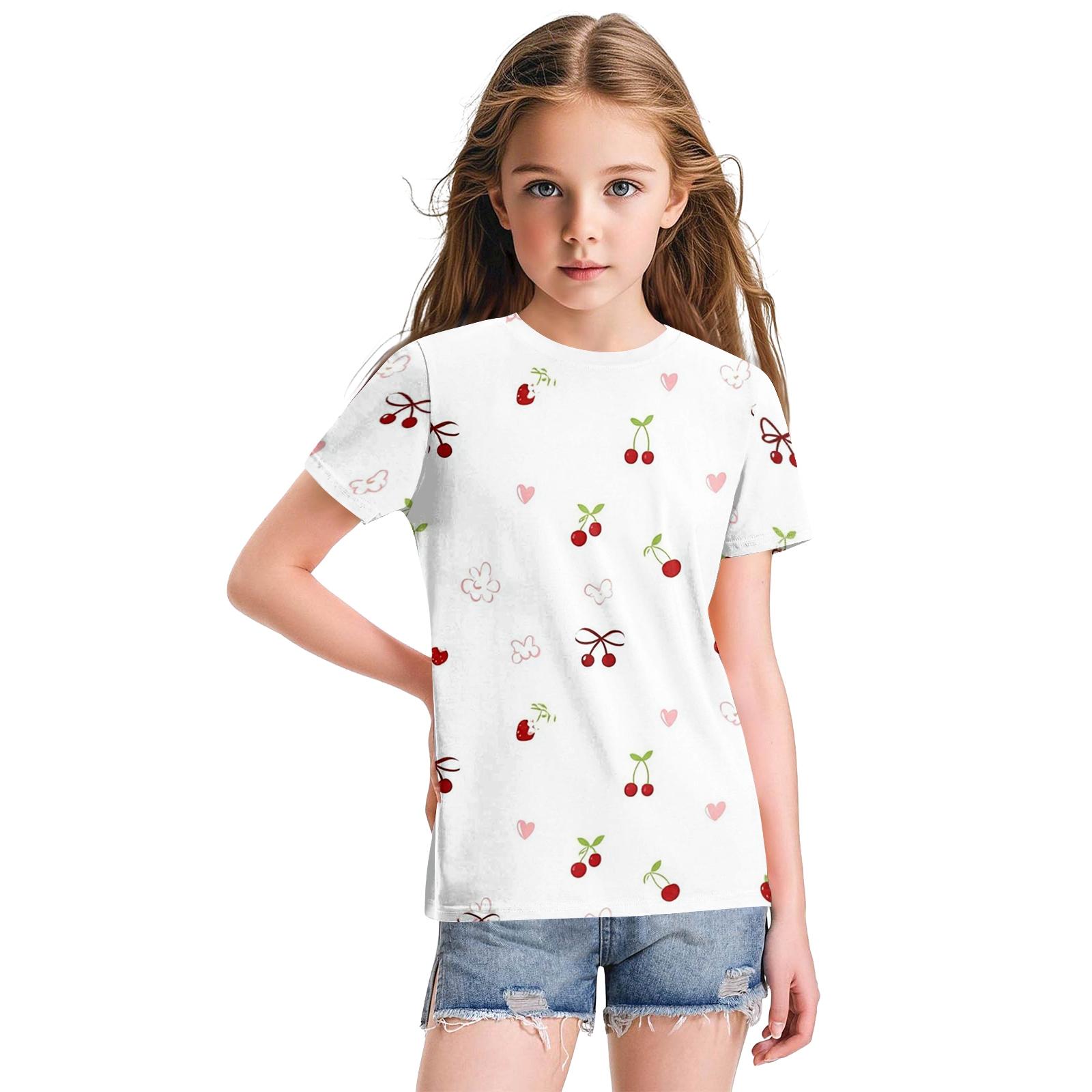 

Cute Floral Print Loose Casual Fashion Round Neck Short-Sleeved Top For Children 130 белый