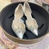 Fashion Elegant Woman Heeled Shoes 2025 New Slip on High Heels Fashion Party Pumps Women's Crystal Pointed Toe Shallow Thin Heel Sandals