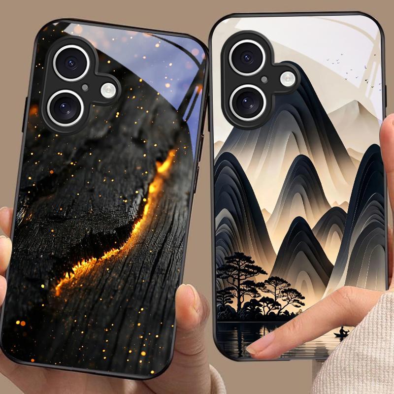 High Mountain Flow Dla Apple IPhone 16E 16 E 11 13 15 P Ro 14 Pro Max 12 Mini 7 8 Plus XR X XS Czarne Szkło Hartowane Etui na Telefon