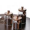 Creative High Borosilicate Glass Sealed Jar with Wooden Lid Storage Jar Coffee Tea Storage Bottle Grain Storage Bottle Container