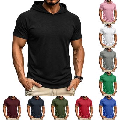 Top Casual Pulôver Masculino com Capuz, Manga Curta, Caimento Solto, com Cordão, Design Atlético Leve e Confortável para Uso Diário