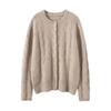 Soft Cashmere Knit Cardigan - Women's Autumn/Winter Solid Color Single-Breasted Cable Knit Round Neck Outerwear