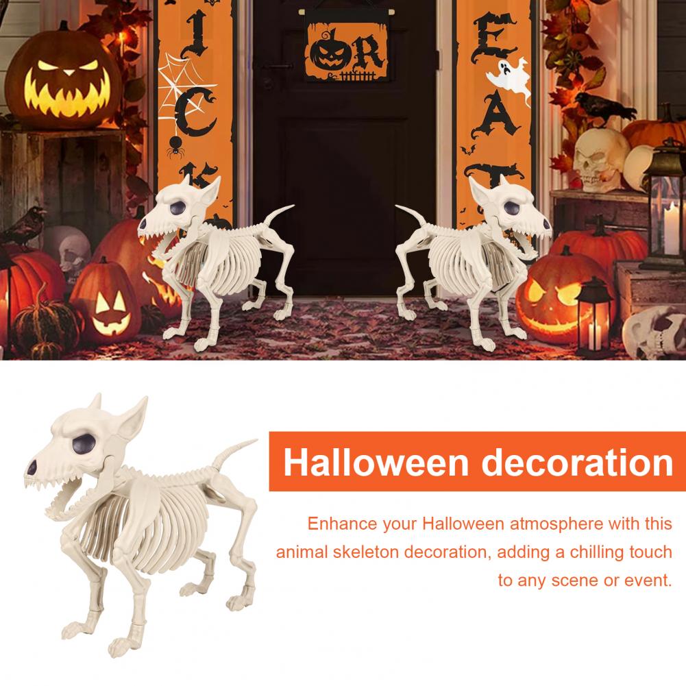 Dog Skeleton Ornament Realistic Plastic Spooky Animal Bone Figurine Durable Lightweight Dog Skeleton Prop For Halloween