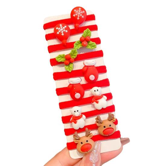 10Pcs Girls Hair Pins Snowman Snowflake Santa Claus Christmas Themed Hair Rings Ponytails Buns