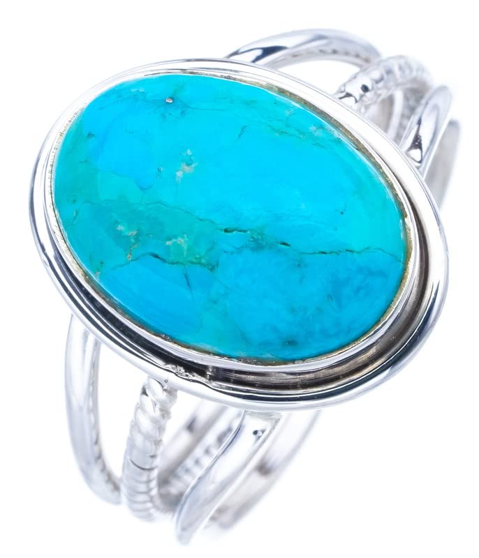 

StarGems® Natural Turquoise Handmade 925 Sterling Silver Ring 7.75 F0436