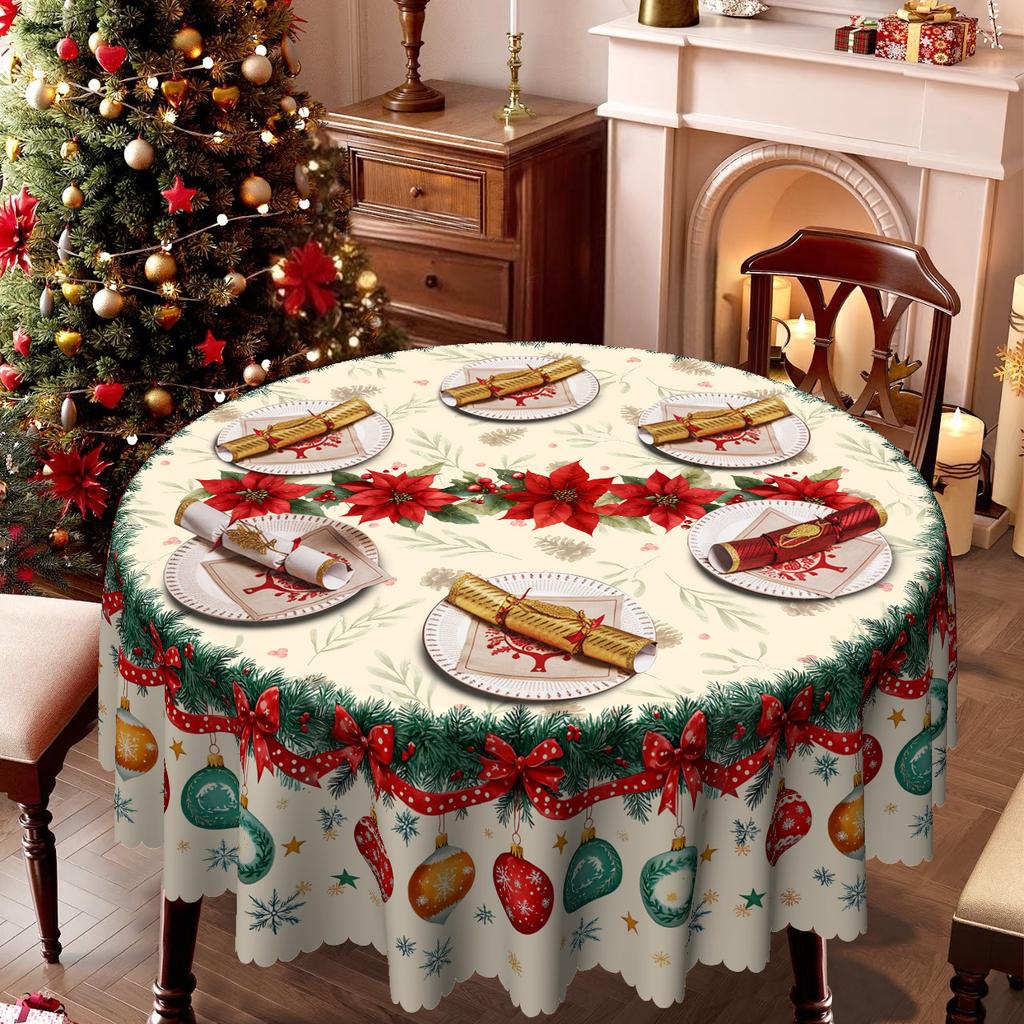 Christmas Tablecloth, Festive Tablecloth Bell Ball, Household Waterproof And Oil-Proof Leave-In Placemat Decoration Scene Arrangement
