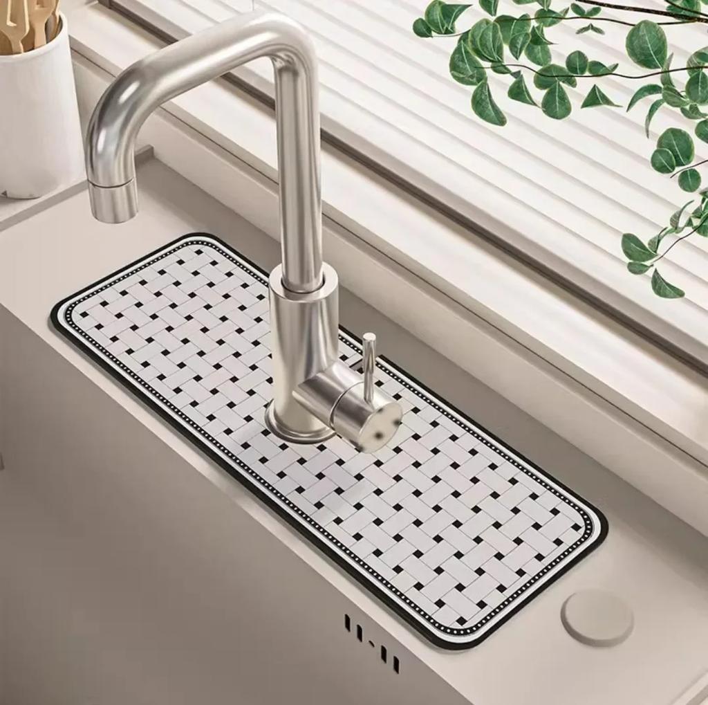 Faucet Drain Pad Retro Self-priming Kitchen Countertop Drain Mat Diatom Mud Wipeable Anti-slip Mat Absorbent Dish Drying Mat
