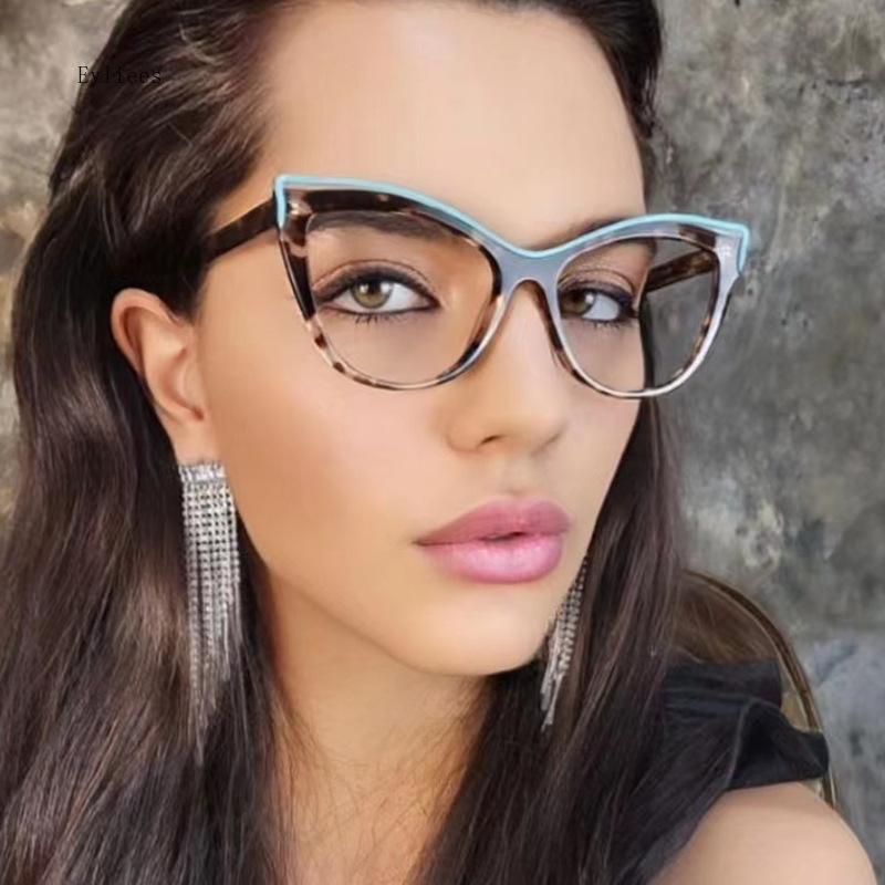 Women's Eyeglasses Trend Cateyes Sexy Flat Mirror TR90 Anti-blue Light Eyeglasses Frame Transparent Optical Computer Eyewear